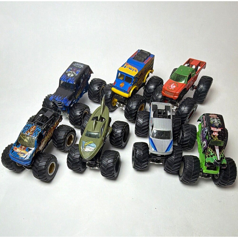 Monster Trucks Lot of 7 Assorted Multicolor Vehicles, played condition